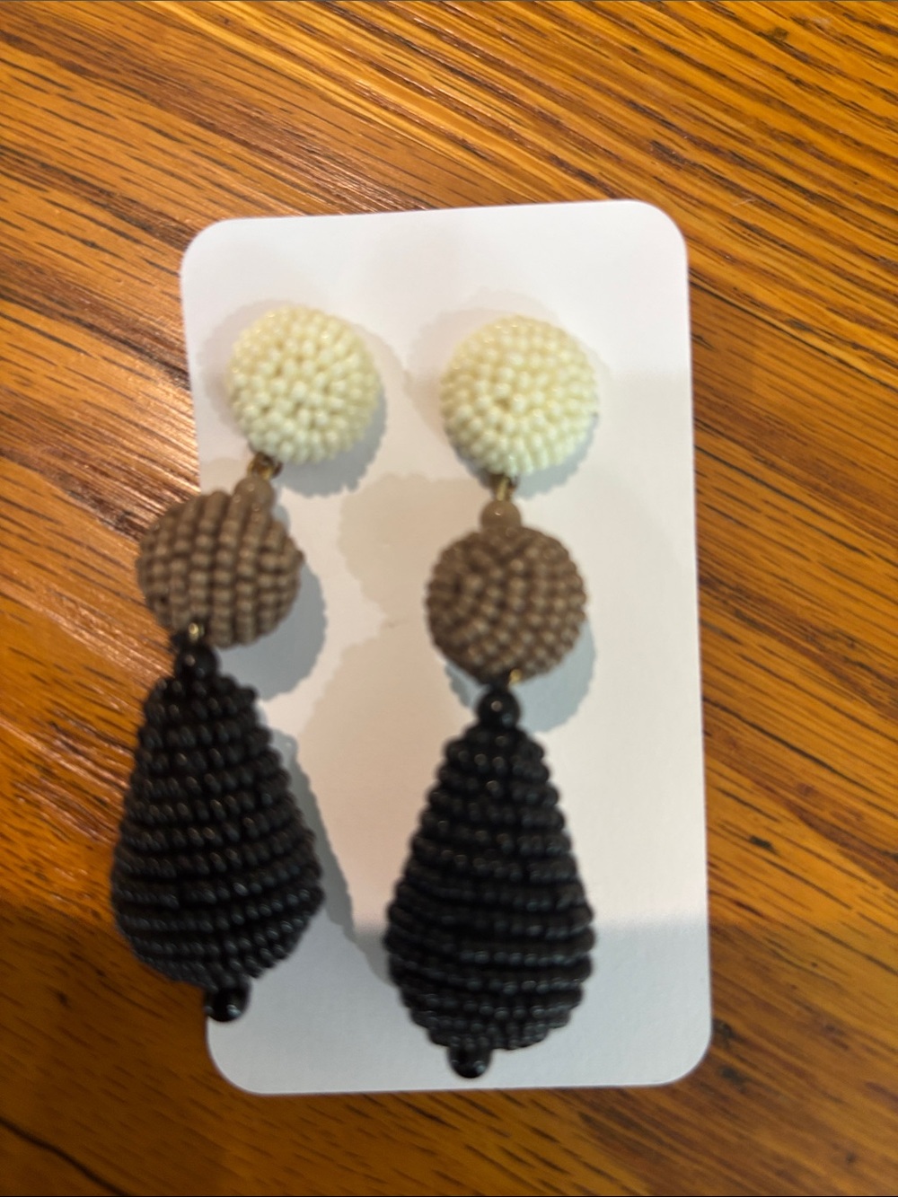 Chico's Beaded Drop Earrings in Cream, Taupe & Black